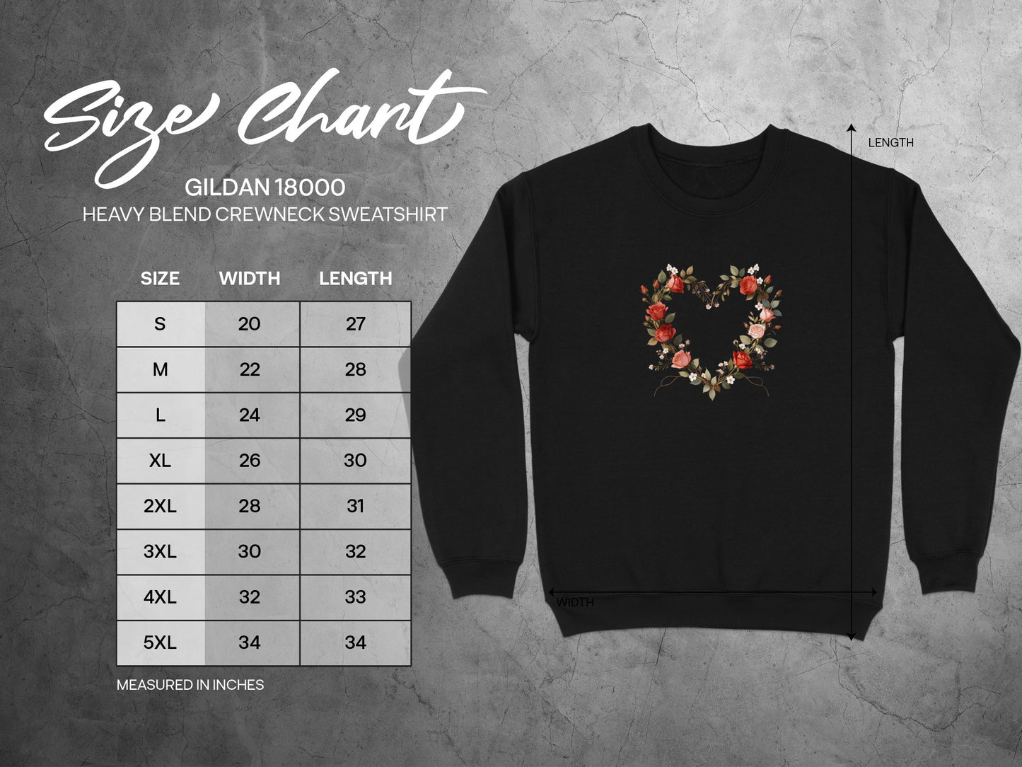Floral Heart Design Black Crewneck Sweatshirt product
