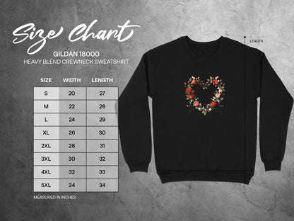 Floral Heart Design Black Crewneck Sweatshirt product