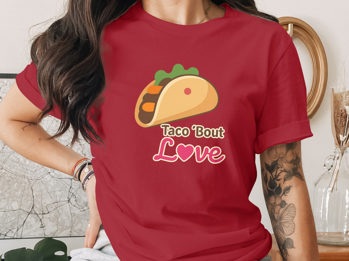 Taco 'Bout Love phrase with a Bold & Playful design on a Premium Tee