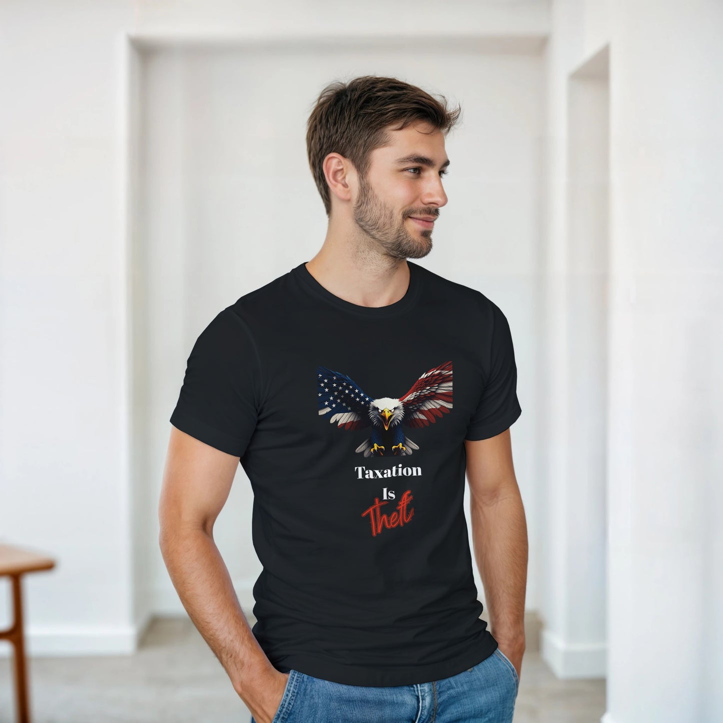Taxation Is Theft Patriotic Eagle on a Heavyweight T-shirt