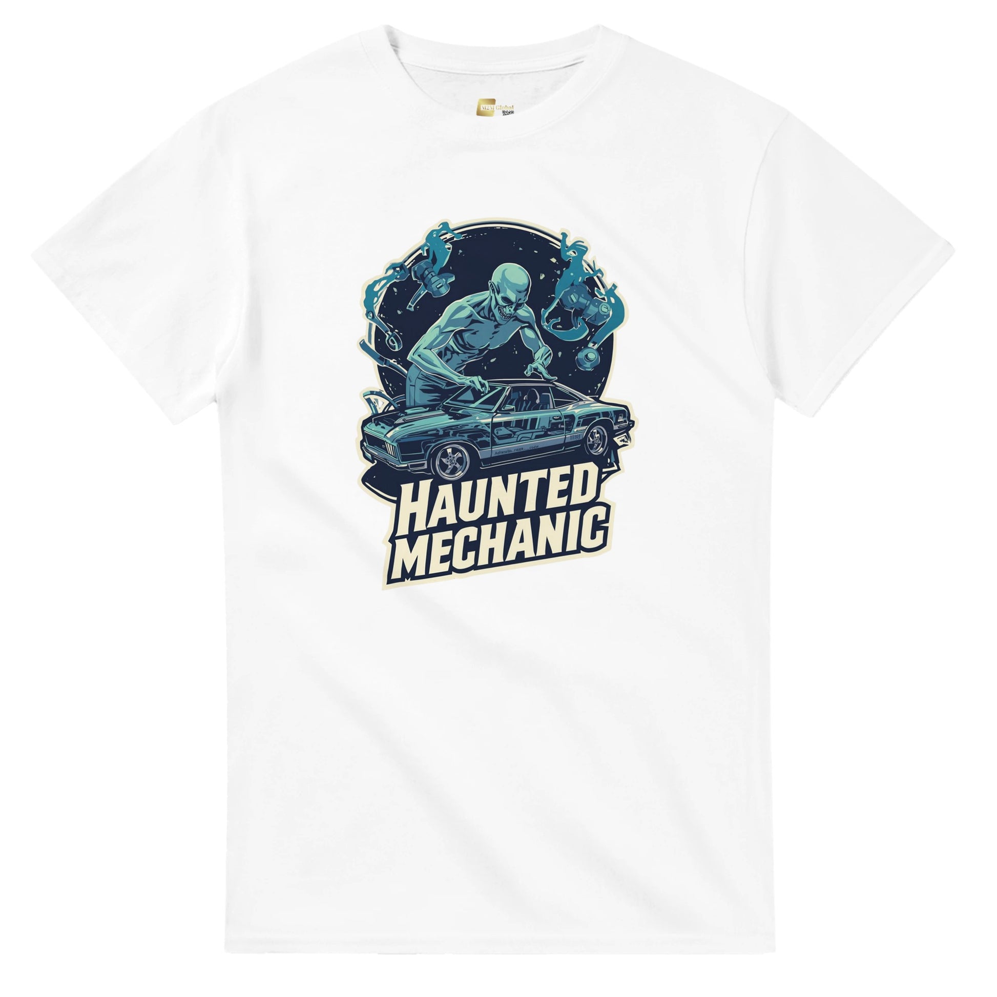 Haunted Mechanic graphic design on a Heavyweight T-shirt