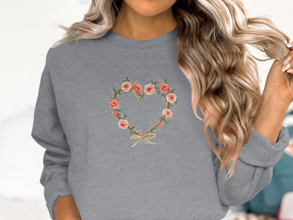 Floral Heart Design on Grey Sweatshirt Product
