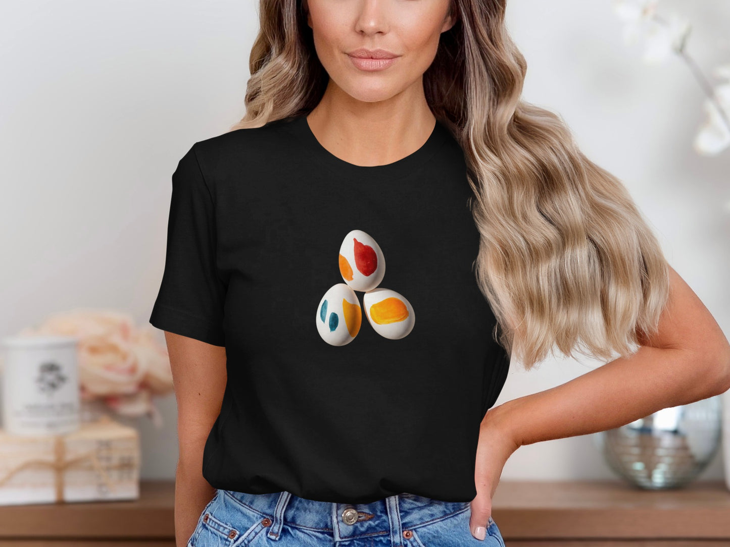 Colorful Abstract Egg Design Black T-shirt product type