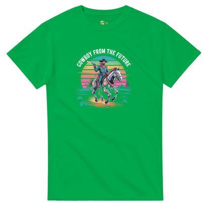 Retro-Futuristic Cowboy graphic design on a Heavyweight T-shirt