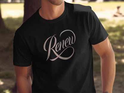 Renew Script Design Mens Womens Black T-Shirt product type
