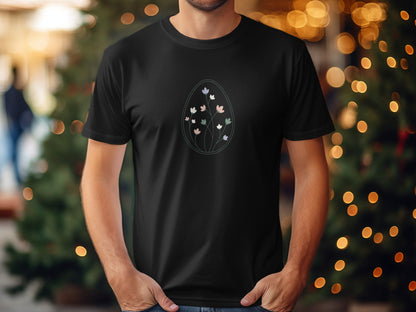 Men's Black T-Shirt with Floral Design Holiday Product