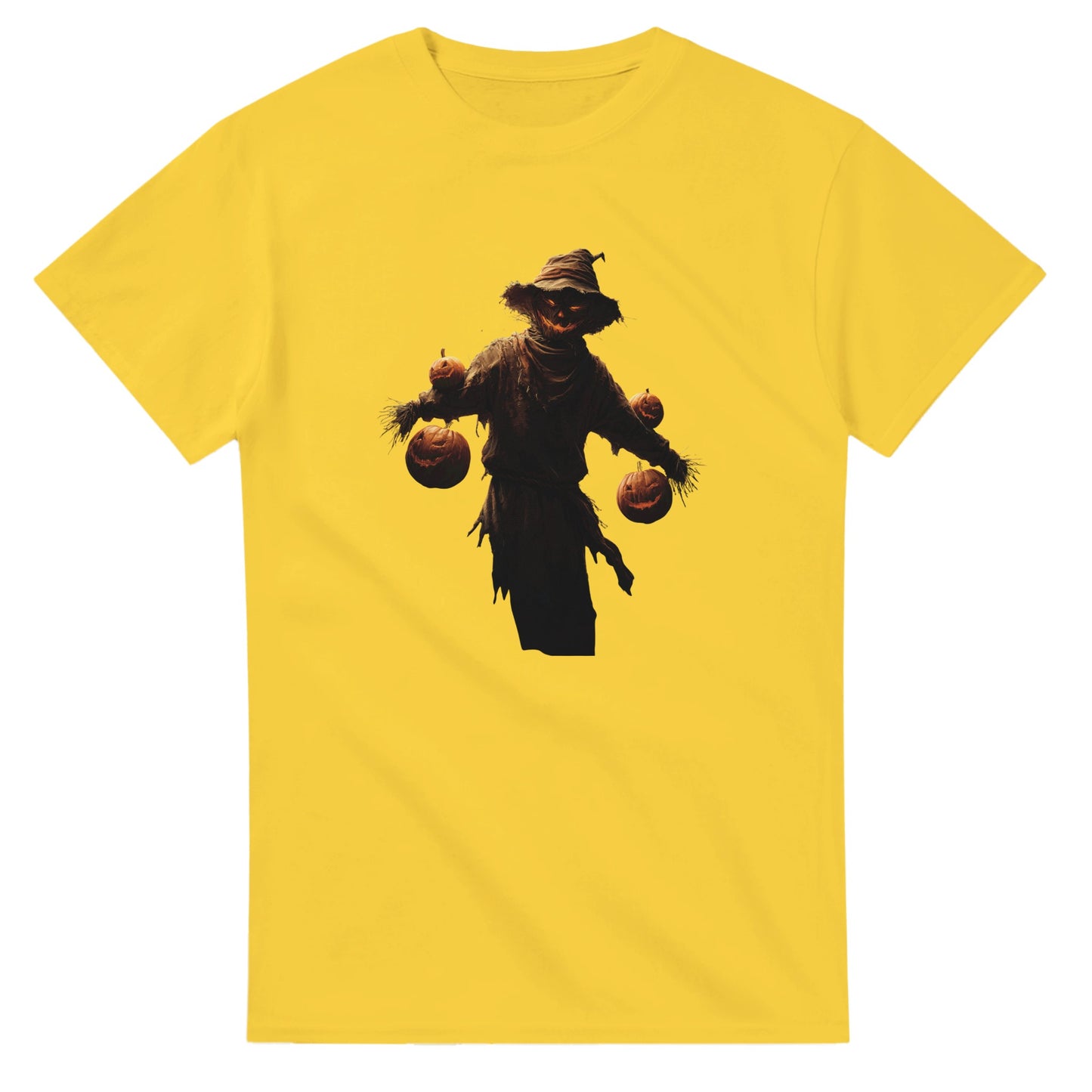 Haunted Scarecrow with Jack-o'-Lanterns on a Heavyweight T-shirt