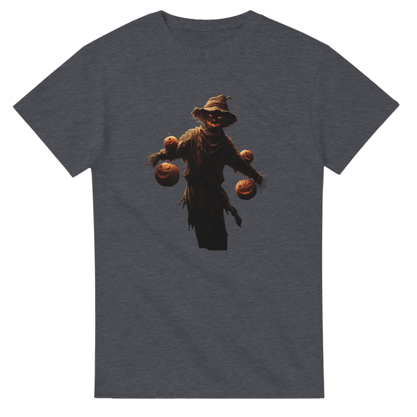 Haunted Scarecrow with Jack-o'-Lanterns on a Heavyweight T-shirt