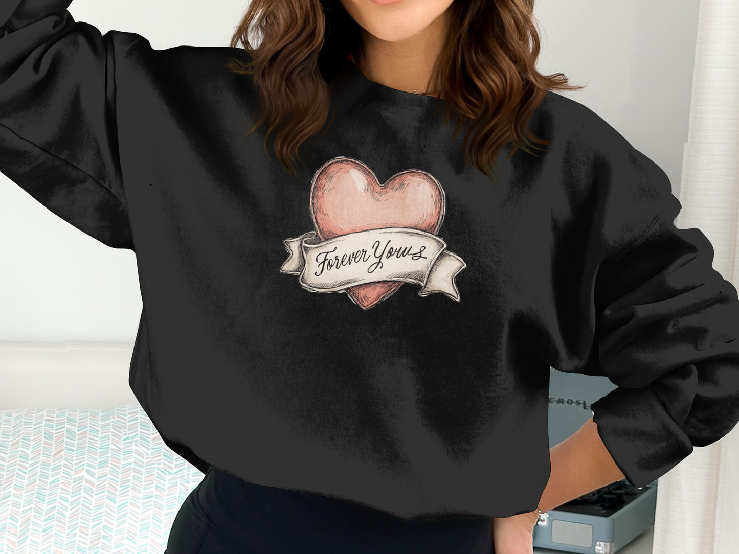 Forever Yours Heart Graphic Black Sweatshirt