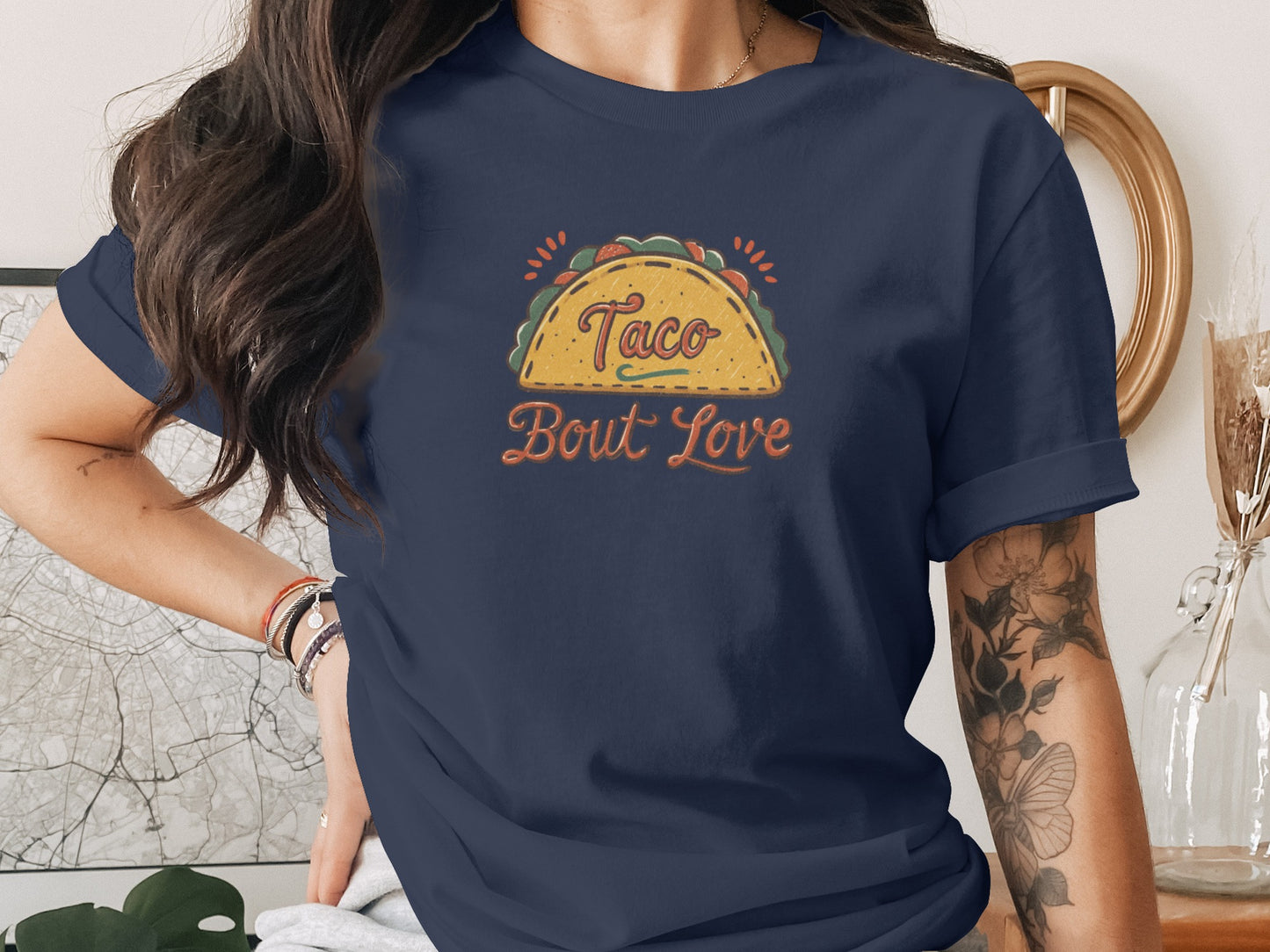 Taco 'Bout Love phrase with a Vintage & Retro design on a Premium Tee