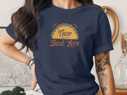 Taco 'Bout Love phrase with a Vintage & Retro design on a Premium Tee