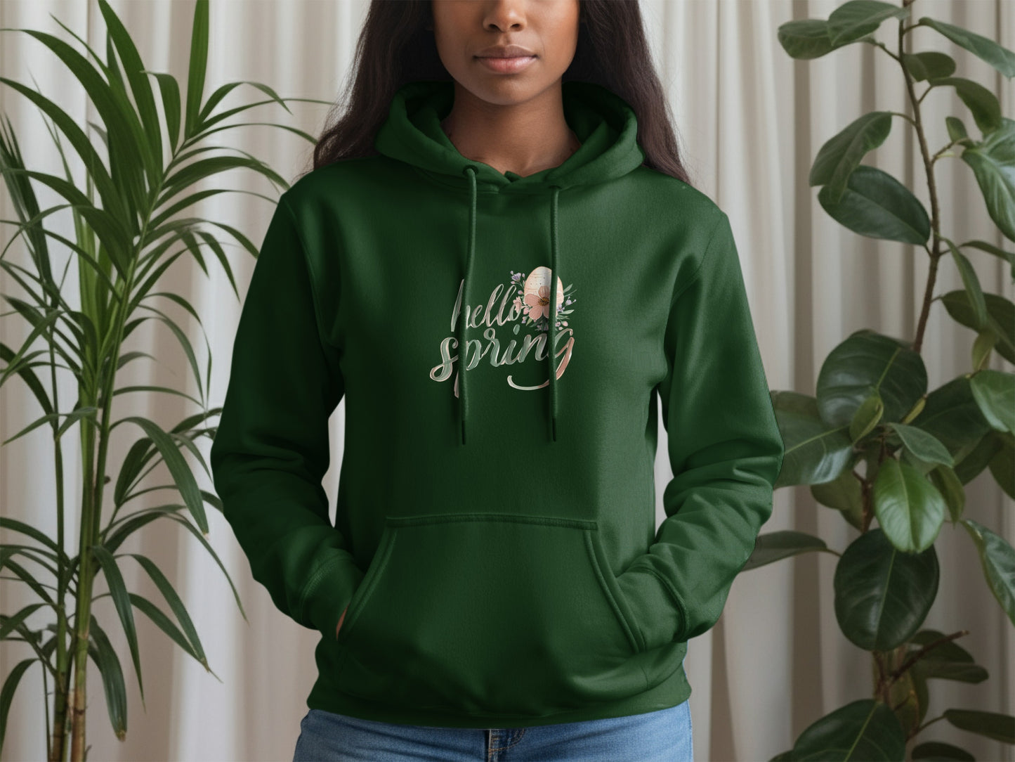 Hello Spring Graphic Design Hooded Sweatshirt