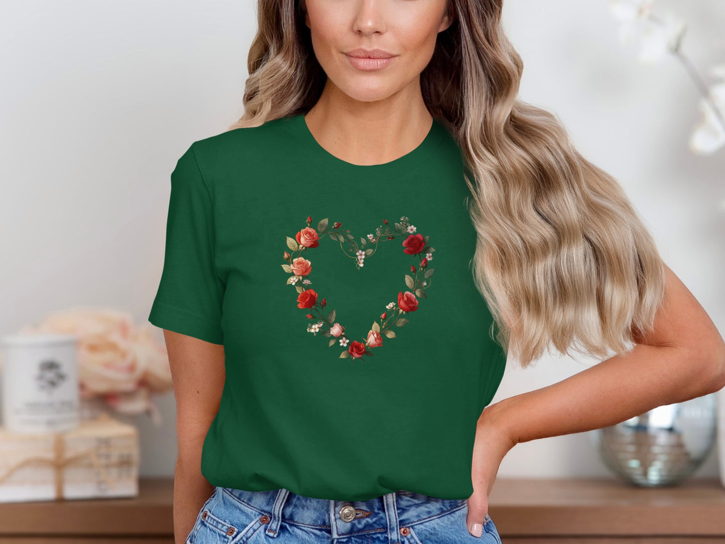 Rose and Heart Wreath design on a Premium Tee