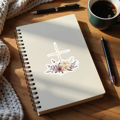 Gold Cross Floral Design Lily Sticker Christian Faith product type