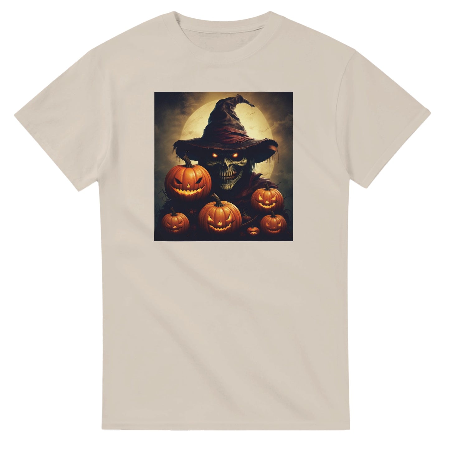 Spooky Skull Wizard & Jack-o'-Lanterns on a Heavyweight T-shirt