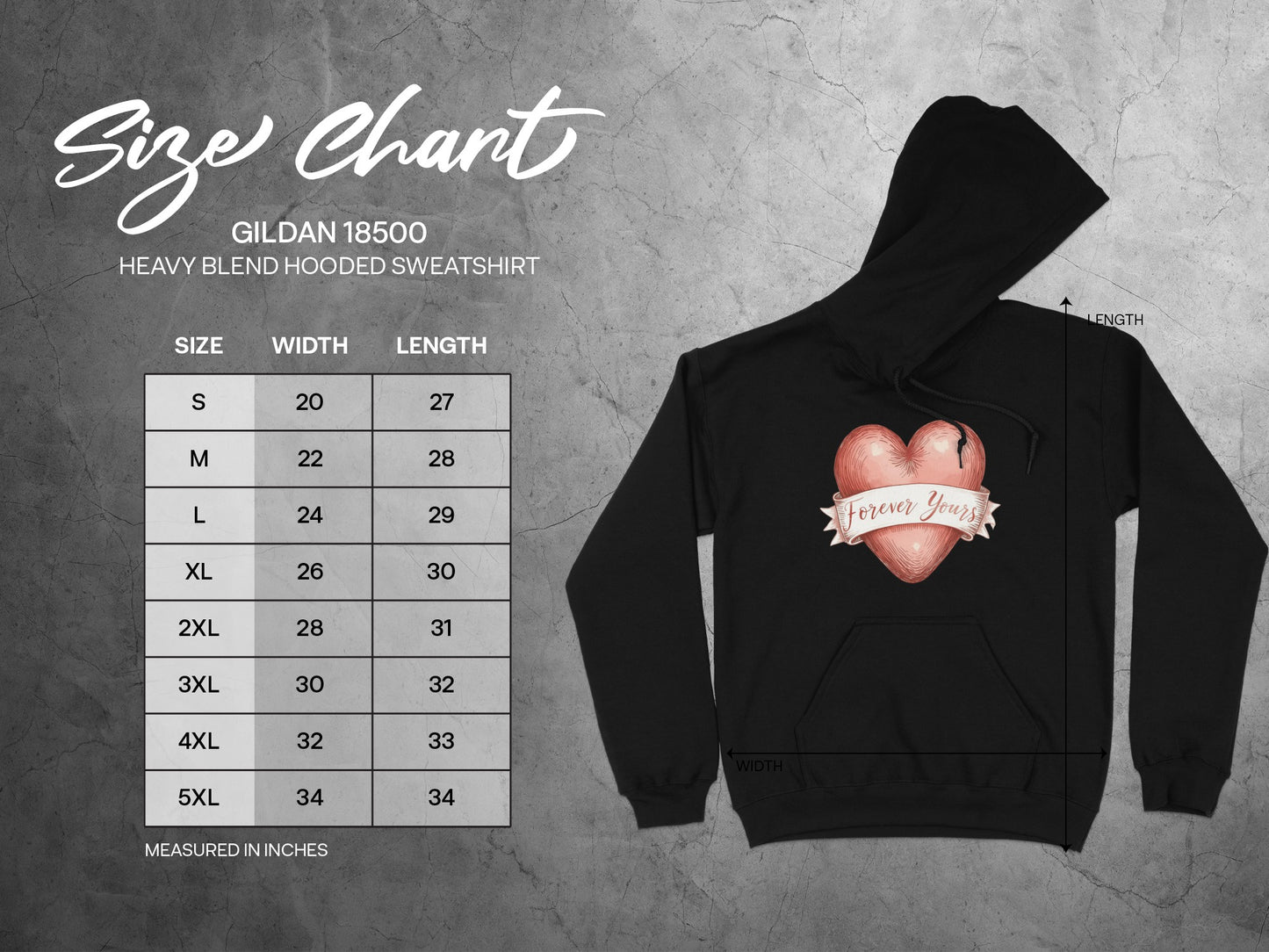 Forever Yours Heart Print Gildan 18500 Hoodie Sweatshirt