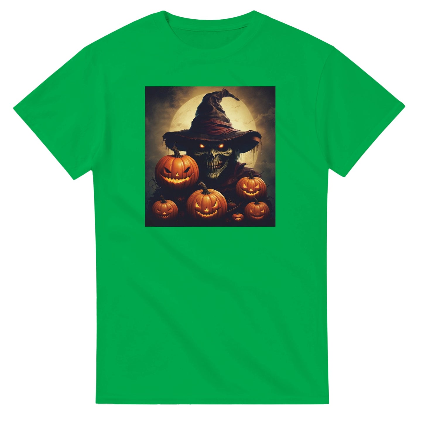 Spooky Skull Wizard & Jack-o'-Lanterns on a Heavyweight T-shirt
