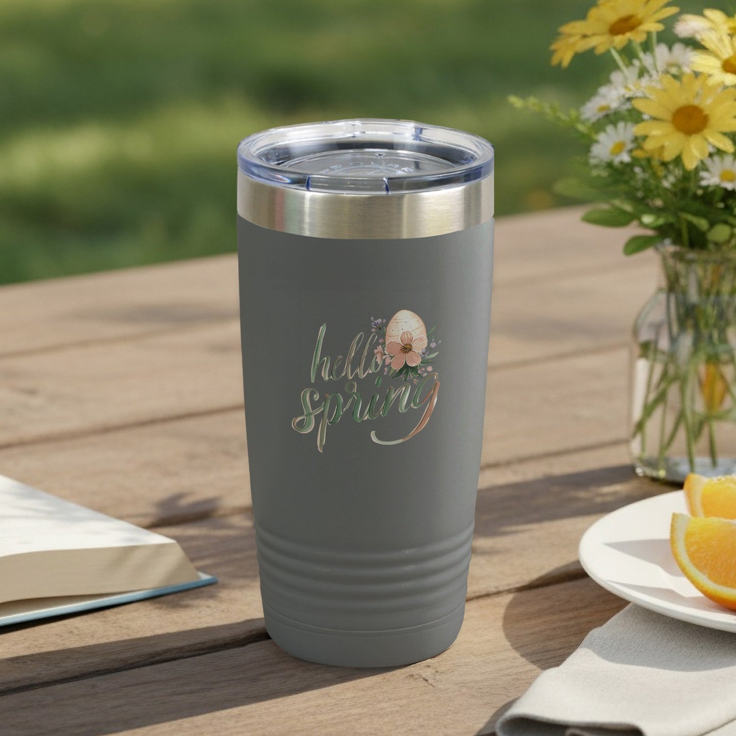 Hello Spring Insulated Travel Mug with Flower Design