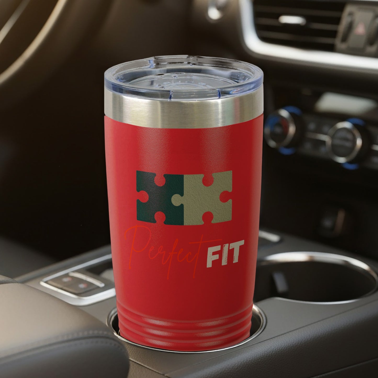 Perfect Fit Puzzle Piece Red Tumbler Cup for  drink