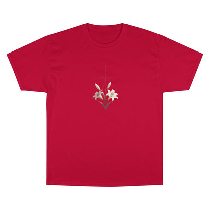 Red shirt inspiring cross white lilies floral graphic product type