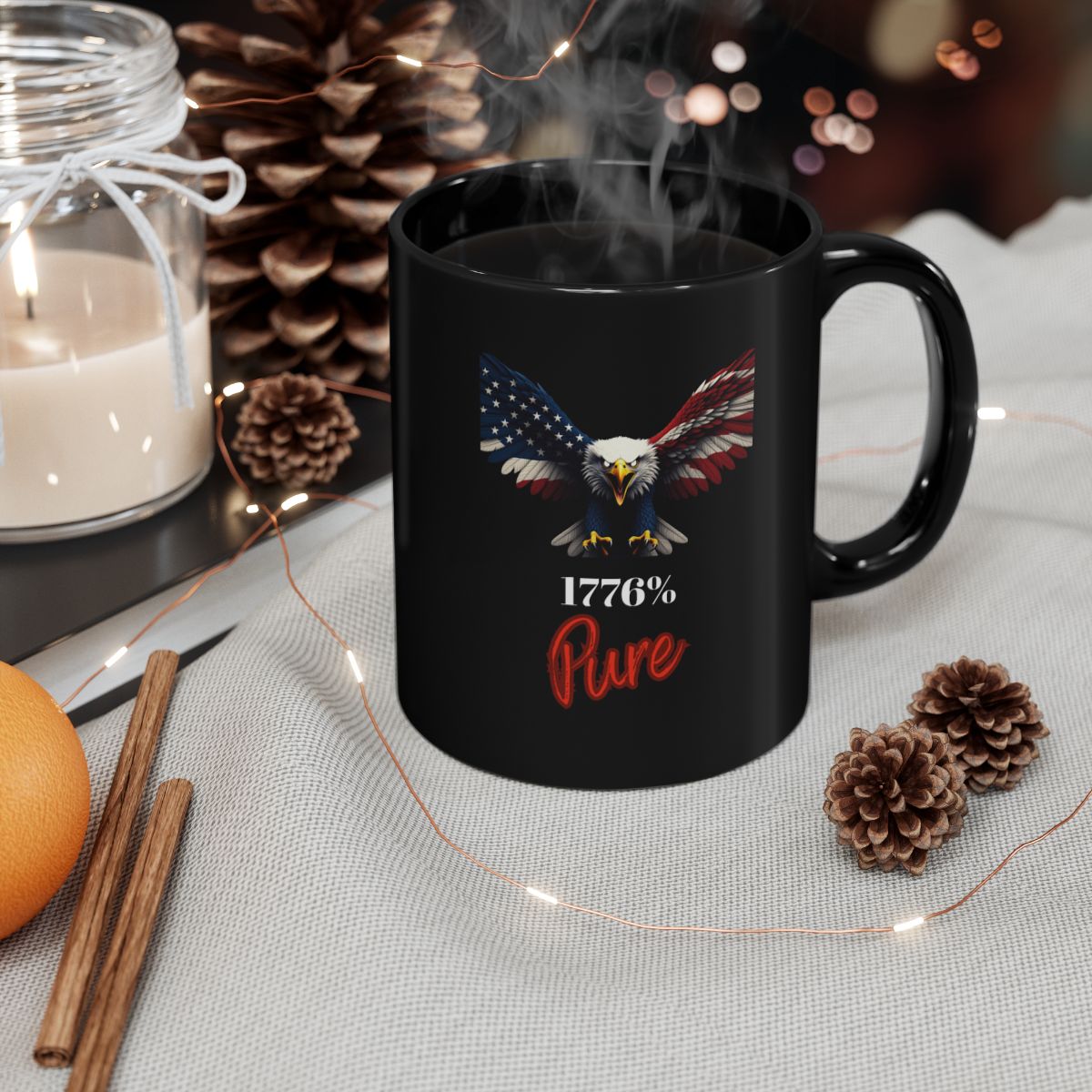 1776% Pure American Eagle Black Ceramic Mug