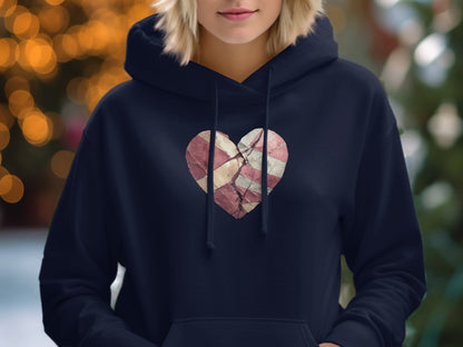 Cracked Heart Graphic Design on Navy Hoodie Product