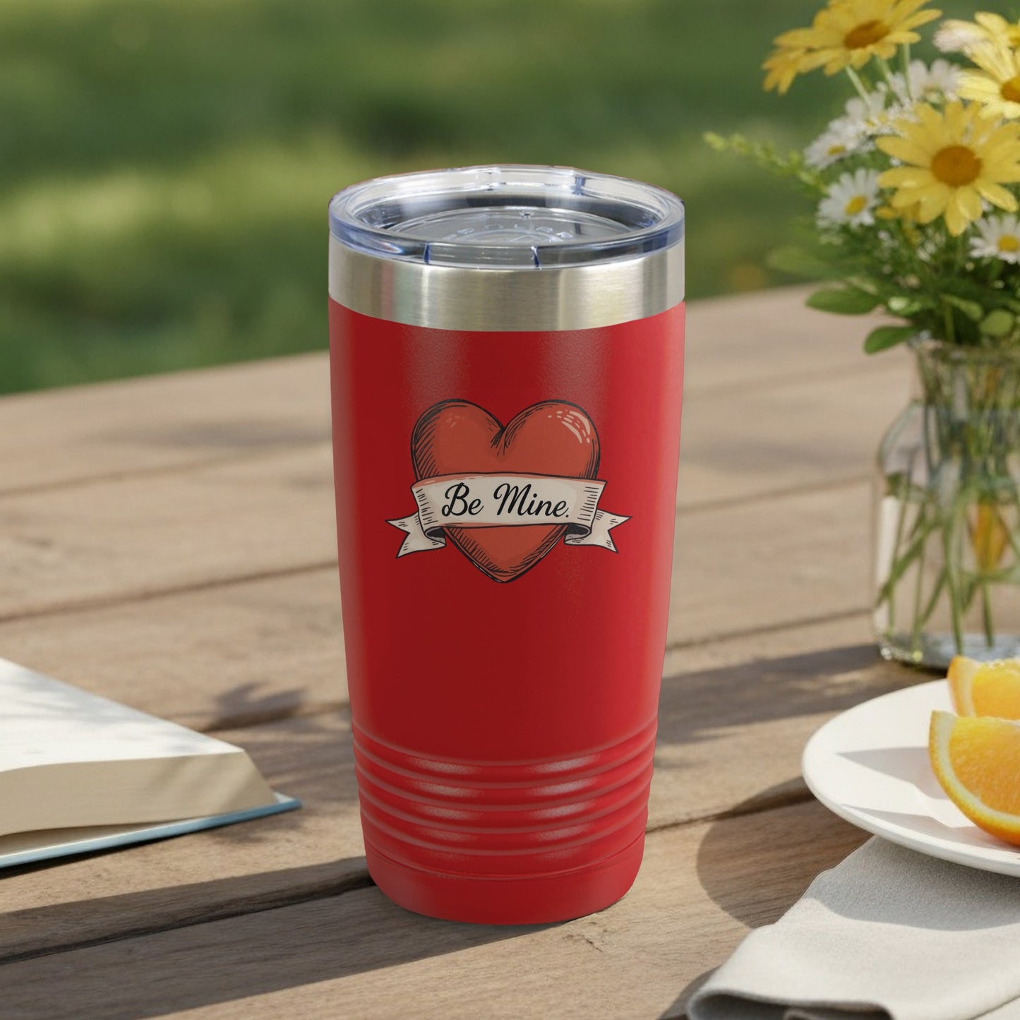 'Be Mine Heart Design Red Insulated Tumbler Travel Mug'