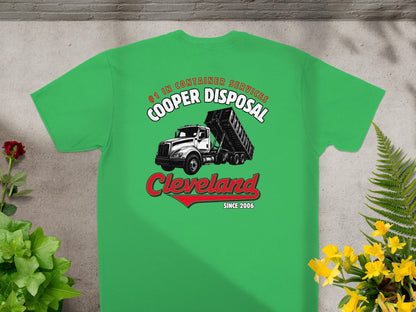 Green t-shirt with Cooper Disposal truck and text "Cleveland Since 2006".