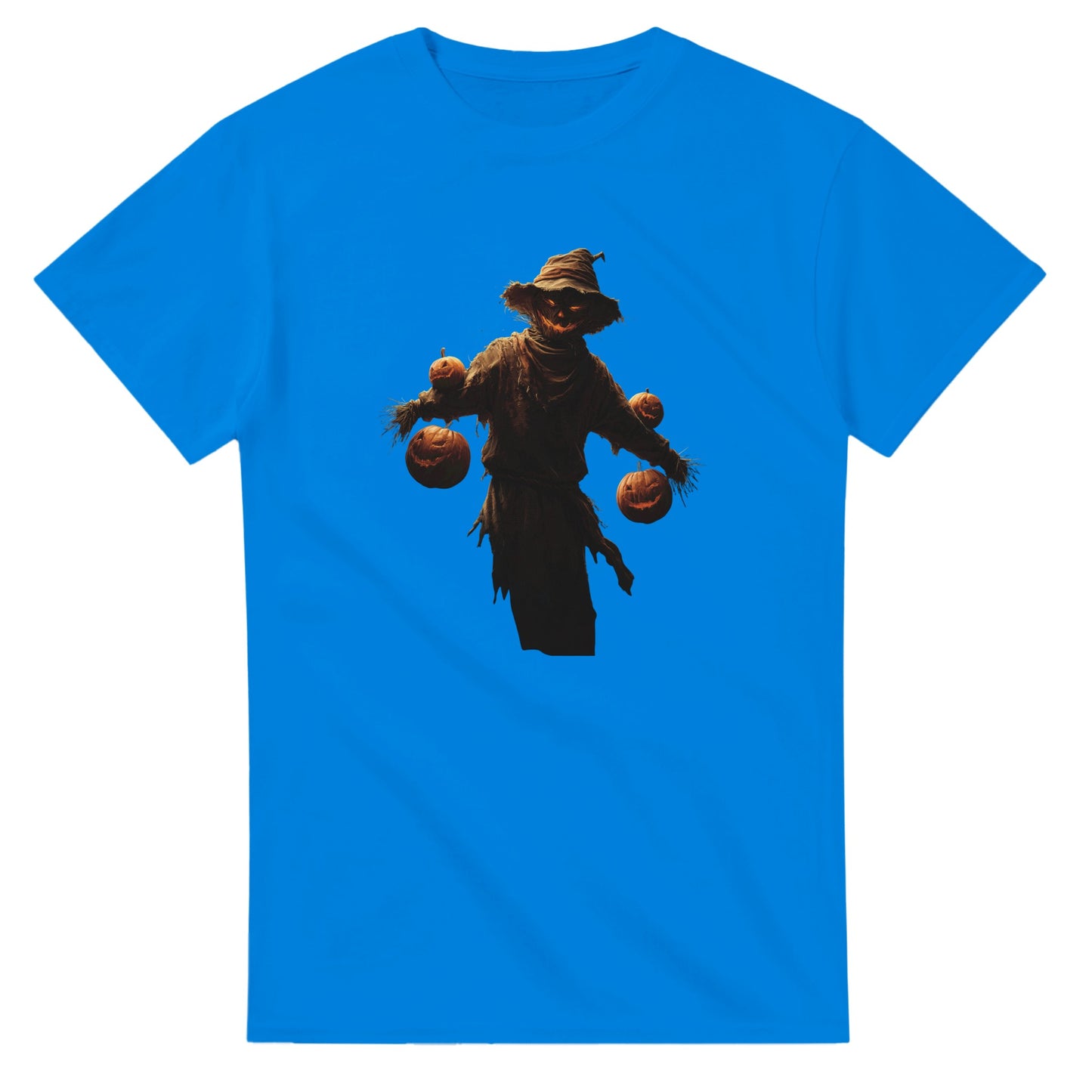 Haunted Scarecrow with Jack-o'-Lanterns on a Heavyweight T-shirt