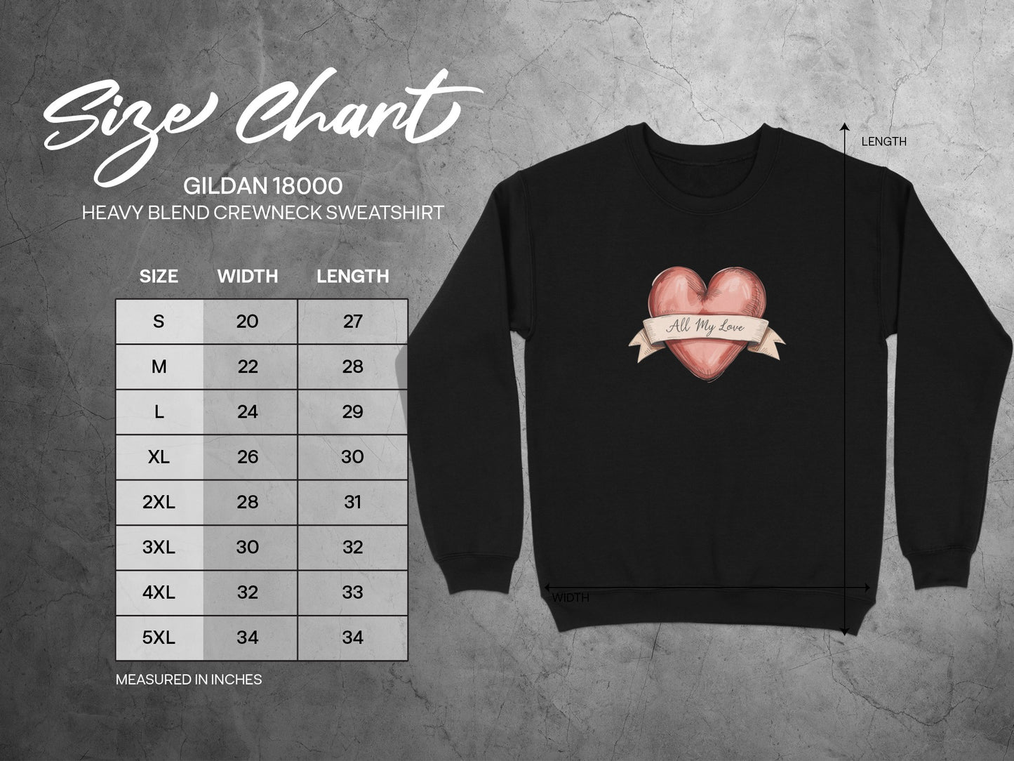 All My Love Heart Print Gildan 18000 Crewneck Sweatshirt