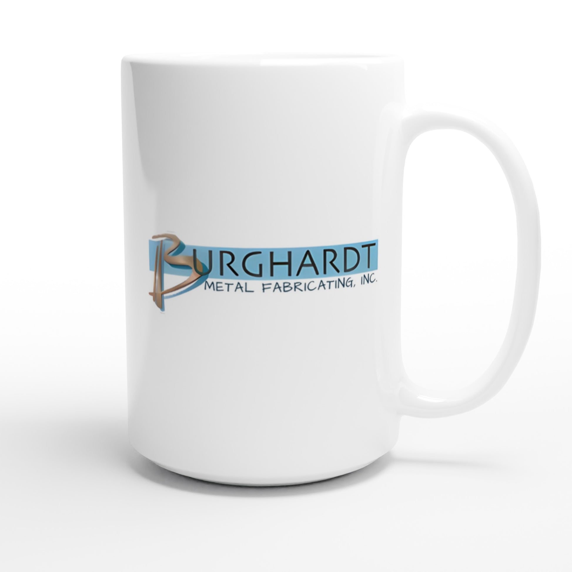 Burghardt Metal Fabricating, inc., logo on a White 15oz Ceramic Mug