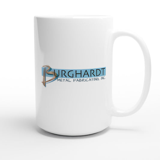 Burghardt Metal Fabricating, inc., logo on a White 15oz Ceramic Mug