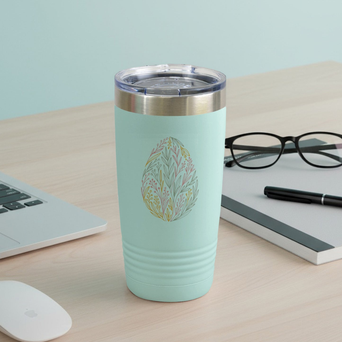Floral Leaf Design Light Green Travel Mug