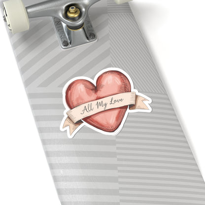 Heart 'All My Love' Skateboard Sticker Decor