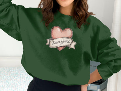 Forever Yours Heart Graphic Green Sweatshirt