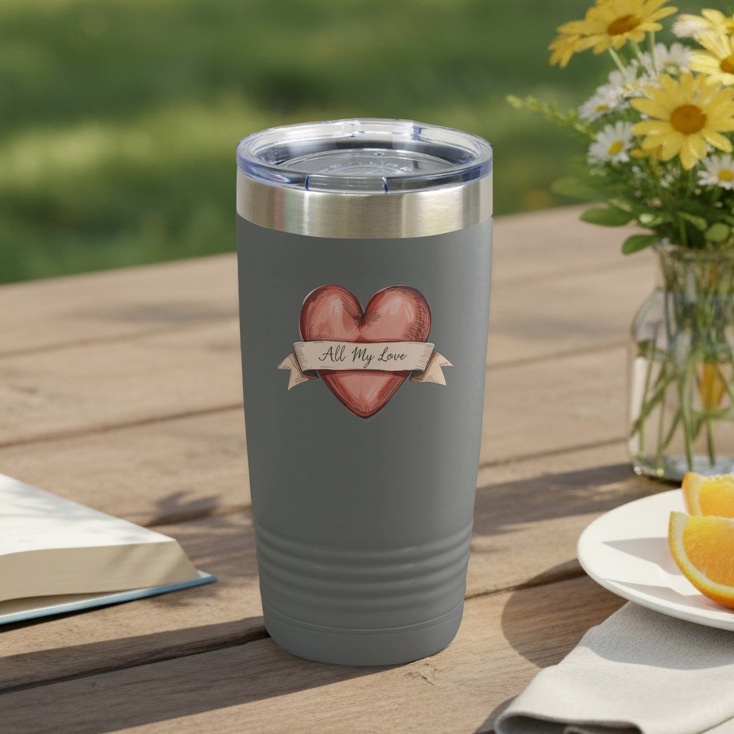 All My Love Heart Design Travel Tumbler Cup