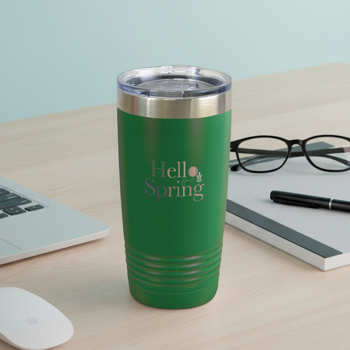 Hello Spring Insulated Green Tumbler 16 Oz Travel Mug