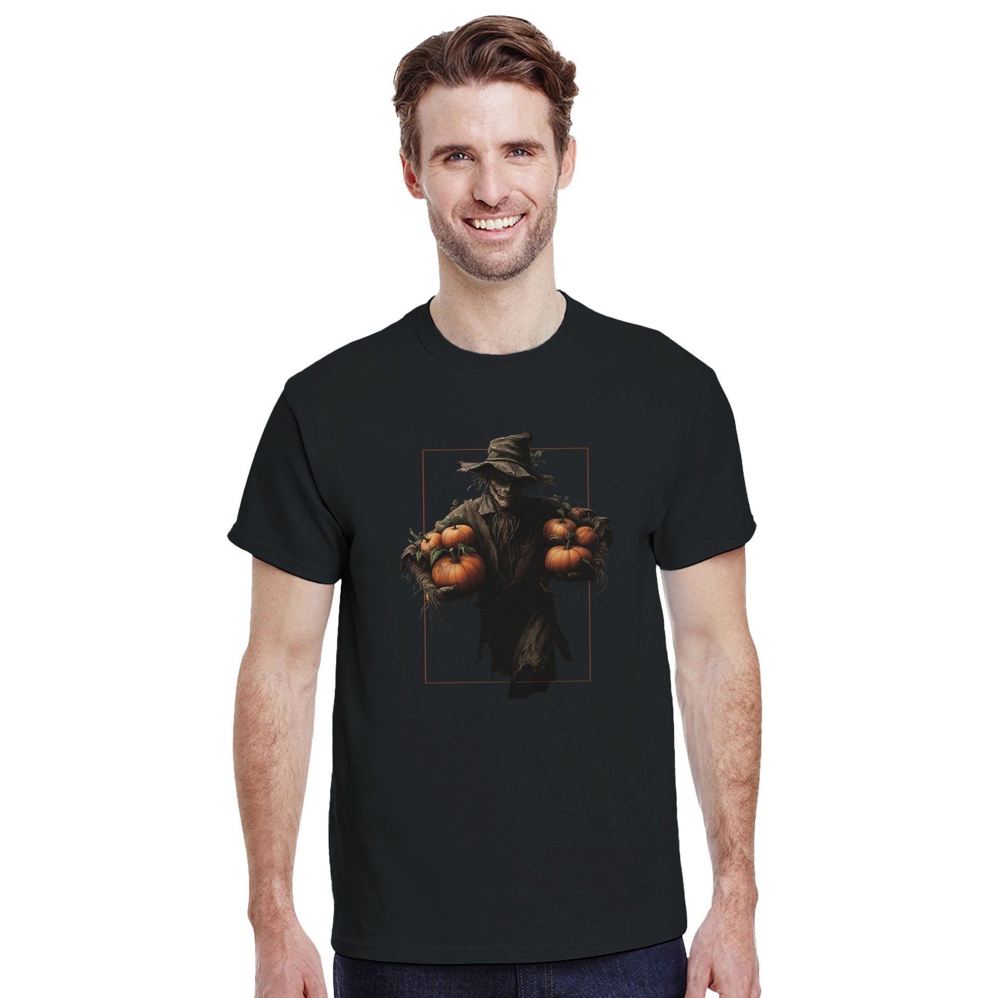 Spooky Harvest Scarecrow on a Heavyweight T-shirt