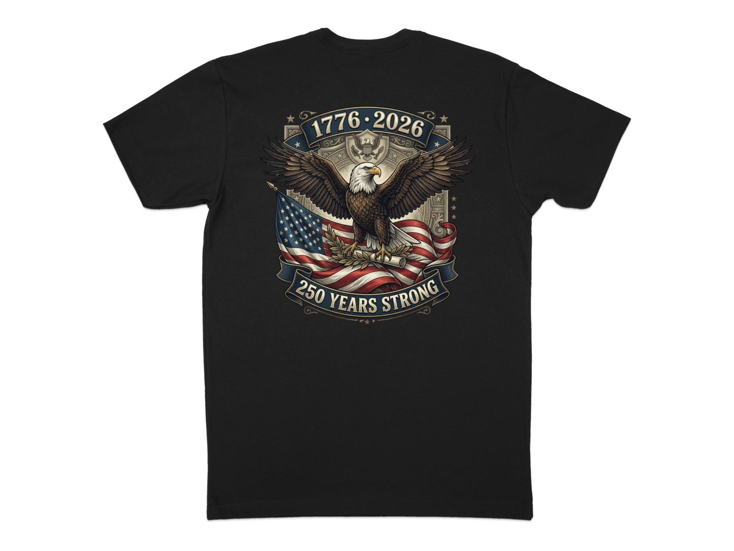 American eagle with flag and "1776-2026 250 YEARS STRONG" text.