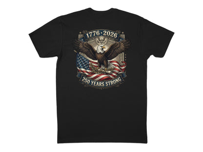 American eagle with flag and "1776-2026 250 YEARS STRONG" text.