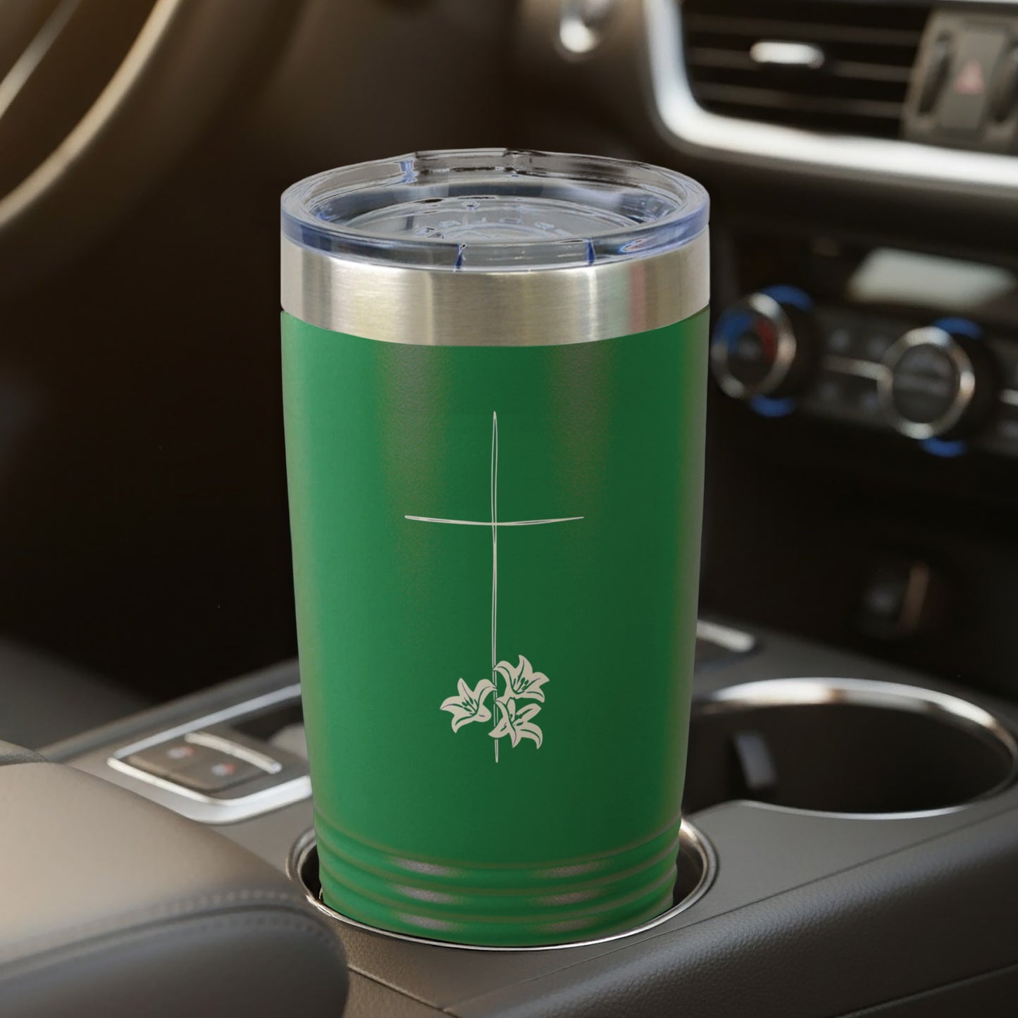Religious Green Cross Lily Travel Tumbler product type