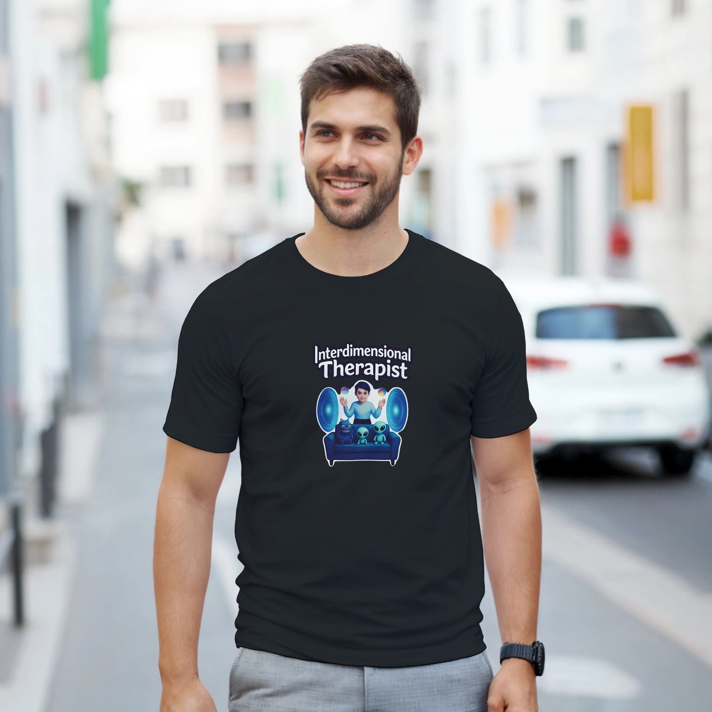 Interdimensional Therapist graphic design on a Heavyweight T-shirt