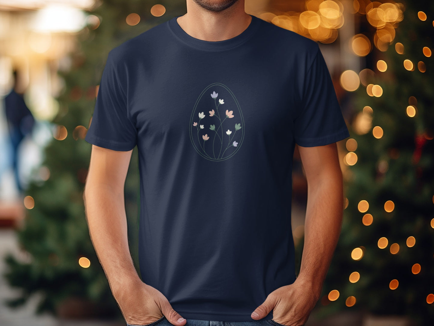 Elegant Floral Design Dark Blue T-shirt for All Occasions