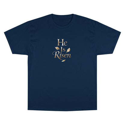 He Is Risen Gold Text Navy Blue T-shirt product type