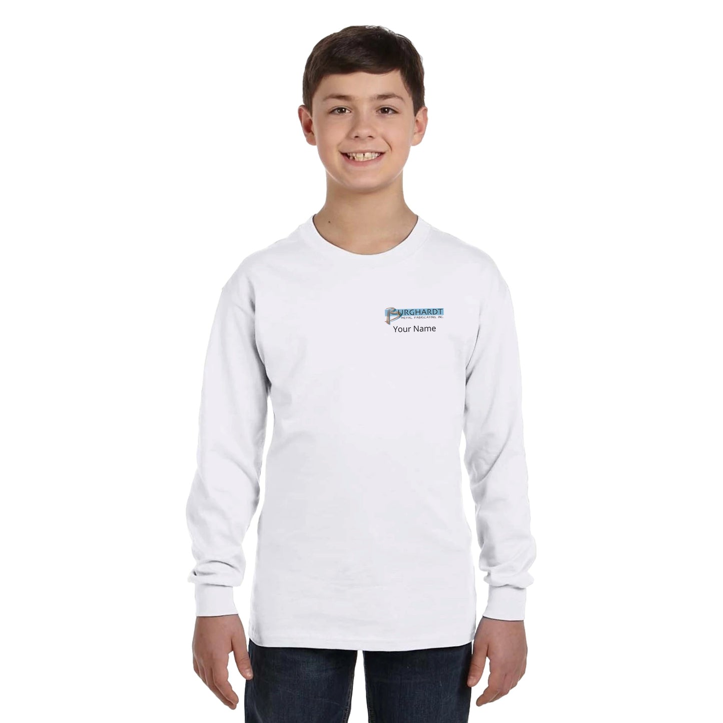 Burghardt Metal Fabricating, Inc., logo on a Youth Long-Sleeve T-Shirt