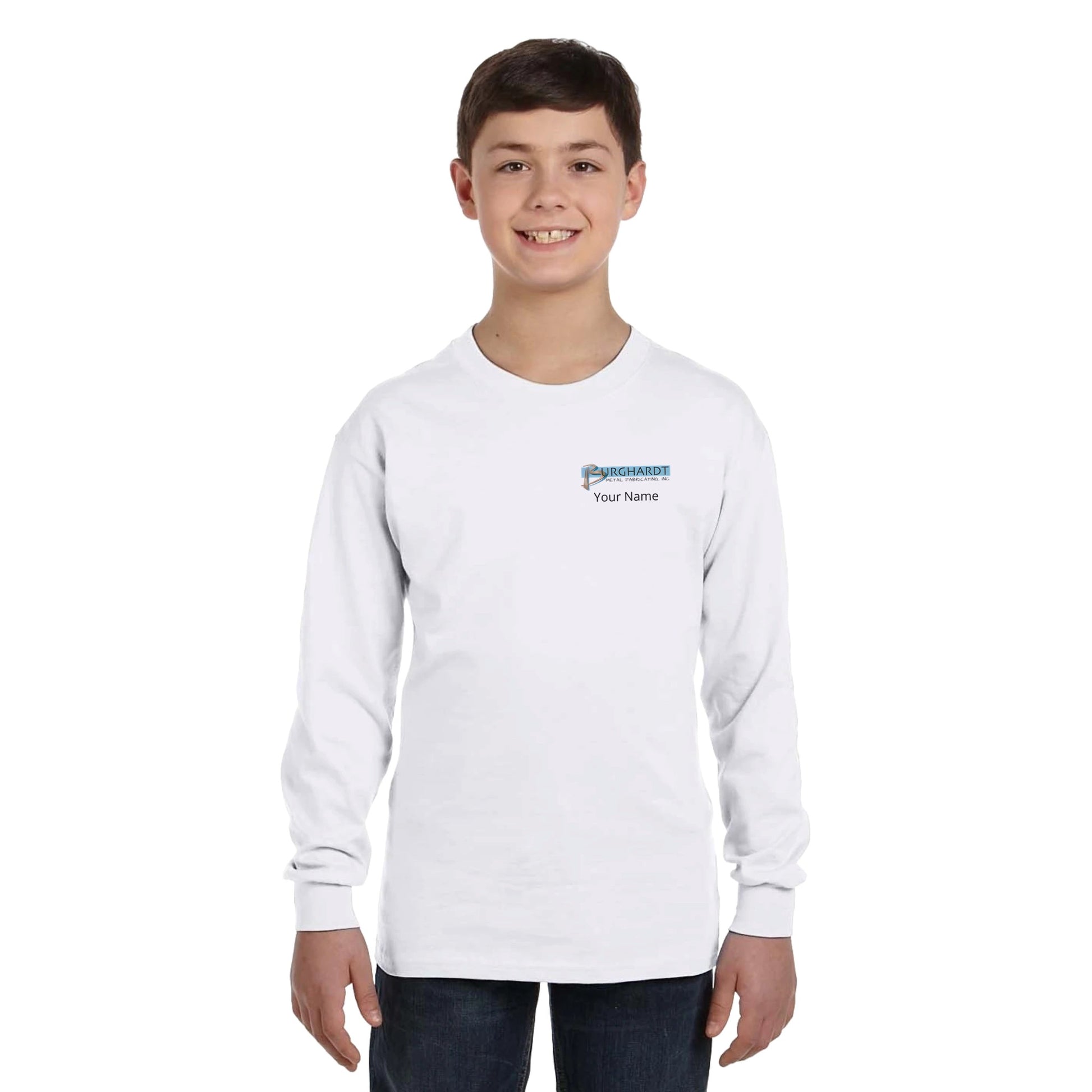 Burghardt Metal Fabricating, Inc., logo on a Youth Long-Sleeve T-Shirt