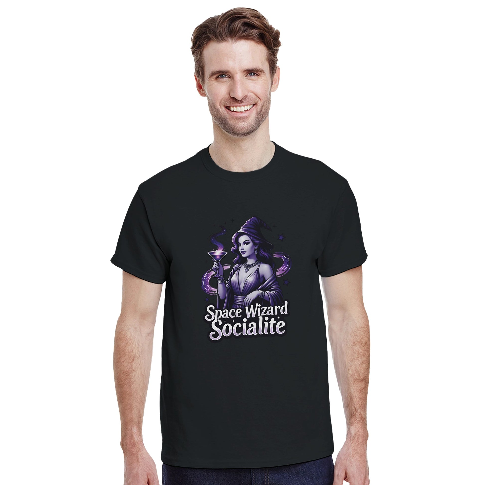 Space Wizard Socialite graphic design on a Heavyweight T-shirt