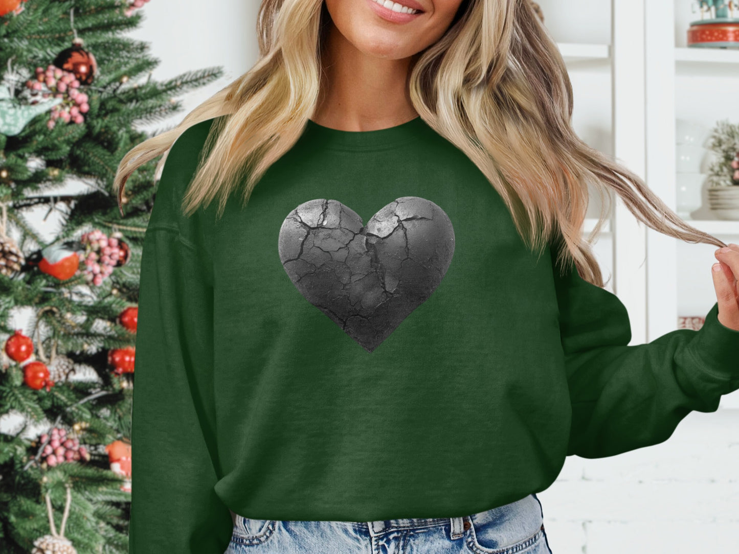 Cracked Heart Graphic Green Long Sleeve Top Product