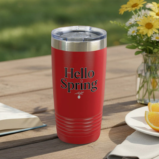 Hello Spring Insulated Red Tumbler Travel Mug