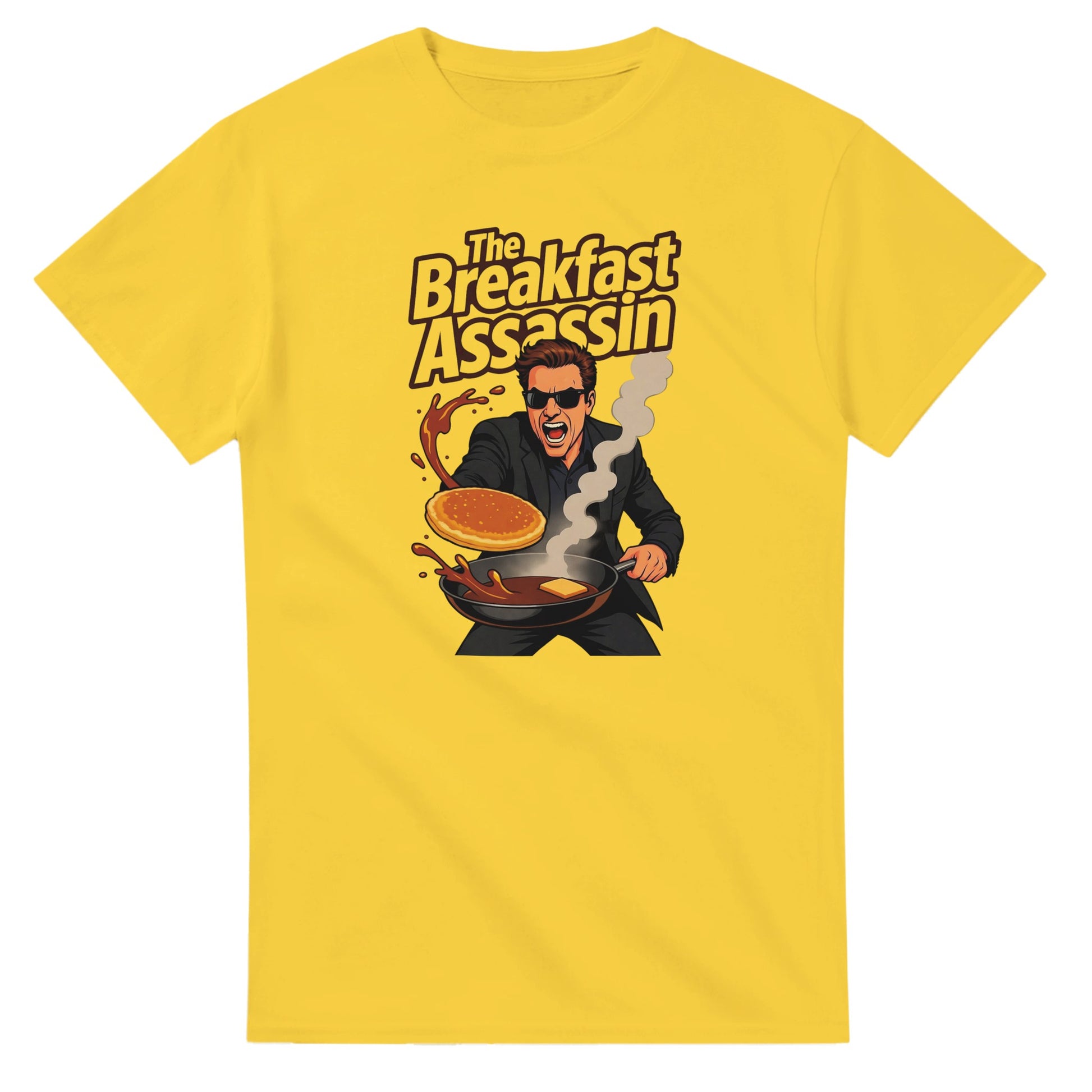 The Breakfast Assassin graphic design on a Heavyweight T-shirt